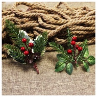 Ready Stock Christmas Artificial Leaves Gift Packing Decoration DIY Christmas Ornaments Red Berry Christmas Tree Baubles Xmas Accessories Decoration Mini Christmas Party Decor