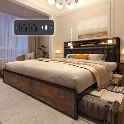 Queen Bed Frame with 4 Storage Drawers Queen Bed Frame with Headboard Upholstered Bed Frame Queen Si