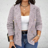 เสื้อเบลเซอร์แขนยาวสตรีไซส์ใหญ่ตกแต่งด้วยกระดุม