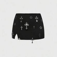 Women's Retro Vantage Sexy Subculture Cross Decor High Slit Bodycon Pencil Skirt