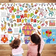 Happy Birthday Coloring Poster for Kids - 31.5 x 43.3 Inches Giant Birthday Coloring Tablecloth Large Coloring Mat for Kids Art Drawing Table Home Classroom Activity Birthday Party Supplies