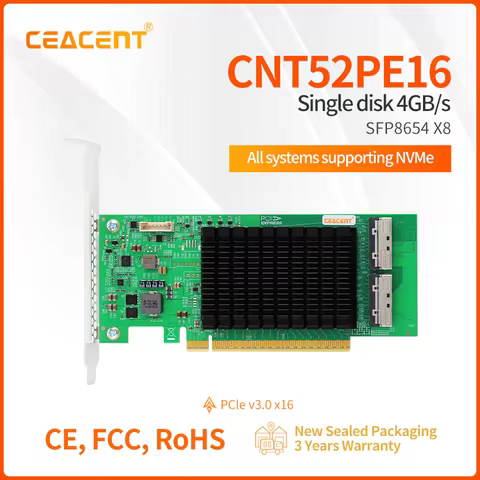 CEACENT CNT52PE16 PCIe5.0 Retimer NVMe Adapter, Two x8 MCIO Connector, PCIe 5.0 x16 Enabled NVMe Gen