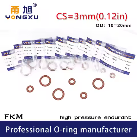 10PCS/lot Brown FKM fluororubber O-rings Seals CS3mm OD10/11/12/13/14/15/16/17/18/19/20*3mm O Ring S