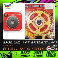 GEGANCU DEPAN &amp; BELAKANG SSS/CU/STT FRONT &amp; REAR SPROCKET 428 FOR BENELLI R18i, RFS150S 14T,15T,16T,40T ~ 44T,45T,46T