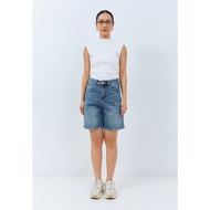 ODIVA - Zoya Denim Bermuda Shorts - Blue Denim Shorts Women High Waist Shorts for Women