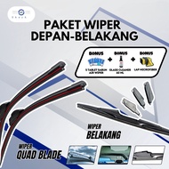 Universal Car Quad Blade Wiper Package Front Rear Anti-Noise Rubber Bonus 3 Items U601