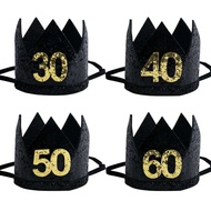 30 1Pcs 40 50 60 Year Old Crown Hat Black Birthday Headband Anniversary Adult 30Th 40Th 50Th 60Th