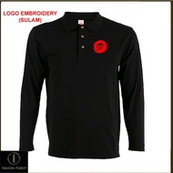 Cotton Lengan Panjang Long Sleeve collar T Shirt Logo Embroidery Sulam Pizza Hut Fast Food Hawaiian