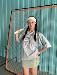 Womens V-neck T-shirt Korean Football No. 7 Jersey number Loose Mesh Sports Short-sleeved T-shirt Qu