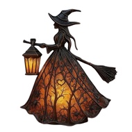 BOCO Handmade Witch Light Haunted House Decoration Handcrafted Stained Glass Witch Lamp for Hallowee