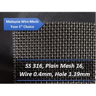 SS316 Stainless Steel Wire Mesh 16 Netting 0.4mm Thk