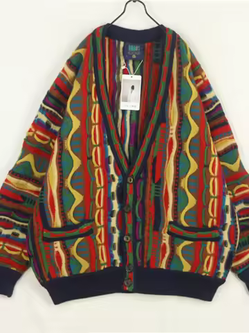 Vintage Streetwear Wool Sweater COOGI Bitter Gourd Pattern round Ne Women's Knitwear Retro Hip Hop S