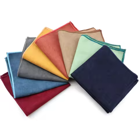 Colorful Solid Handkerchiefs Men's Candy Color Vintage Soft Downy Suede Hankie 100%Cotton Black Pock