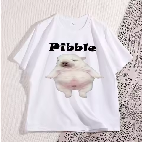 Pibble Graphic T Shirts Personality Printed Fun T-shirt Round Neck Short Sleeved Tops Streetwear Clo