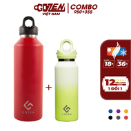 Combo 2 bình giữ nhiệt Gozen 950ml và 355ml đóng mở một giây chỉ cần một tay Twist-Free Revomax bảo