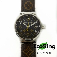 △ Louis Vuitton 路易威登 Brown Coated Canvas Strap Silver Stainless Steel Quartz Watch QA072 啡色塗層帆布錶帶銀色不