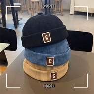 GESH Brimless Hat, Corduroy C Letter Kids Docker Cap, Vintage Adjustable Design Solid Color Warm Fab