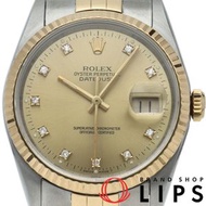 二手勞力士 Datejust 男士腕錶，鑲嵌 10 顆鑽石，型號 16233G(X)，附原廠錶盒和保固卡，18K 黃金/不鏽鋼材質，顏色，1991 年產，成色極佳。