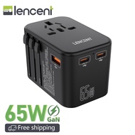 LENCENT GaN III 65W Universal Travel Adapter, Worldwide Wall Charger with 1 USB Ports & 2 USB-C PD F