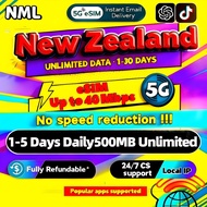 NML New Zealand eSIM 5G 1-5 Days Daily500MB Unlimited Data eSIM New Zealand Vodafone Spark