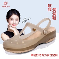 Viblen Hole Shoes Women's Summer Thick Sole Non Slip Beach Shoes plus Size Outer Wear Jelly Closed Toe Sandals