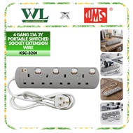 UMS 4 GANG 13A 2Y SIRIM Approved Portable Switched Socket Extension Wire - Model  (8413N)
