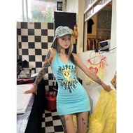 Váy Bó Sát Y2K Abi Culture Dễ Thương Gợi Cảm Cho Bé Gái Áo Vest Co Giãn Quần Short Ngắn Không Tay in