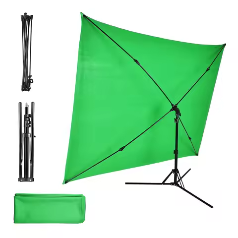 2x1.5m/ 6.5x4.9ft Green Screen Backdrop Photography Background with Adjustable Tripod Cross-Shaped S