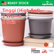 (High Pot) AgroBuddy Imitation Ceramic Pot With Saucer Plastic Flower Pots / Pasu Bunga Plastik Miri