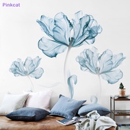 Pinkcat Large Nordic Art Blue Flowers Wall Stickers Living Room Decoration PVC DIY Wall Decor Modern Home Bedroom Posters SG