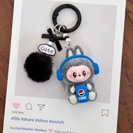 New Flocked Keychain Plush Pendant Labubu Doll Hugging Coke Creative Gift Accessory for Earphones