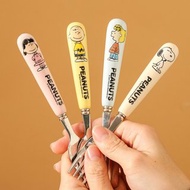 Snoopy史努比 不鏽鋼陶瓷餐具 湯匙叉子 圓柄造型 食品級不鏽鋼