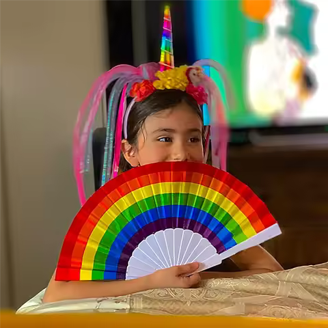 ABPQ-10 Piece Rainbow Fan Pride Folding Handheld Fans Gay Pride Accessories Decorations Pride Month
