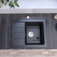 Black Granite Composite Kitchen Sink Single Bowl, Quartz Mount Kitchen Sink Workstation,Matte Black