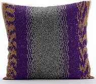 The HomeCentric Purple Cushion Shams, Beaded Art Deco Cushion Shams, 60x60 cm (24x24 inch) Cushion Shams, Square Silk Cushion Shams, Modern Cushion Shams, Stripe Pillow Cases - Metal Berry