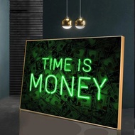 Time Is Money Cash Neon Sign Motivational Canvas Painting Posters and Prints Wall Art Pop Picture fo