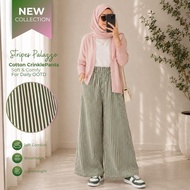 Amiably INARA Palazzo Pants Wanita Stripe Cotton Velvet Denim Ironless Pinggang Getah Poket Sisi
