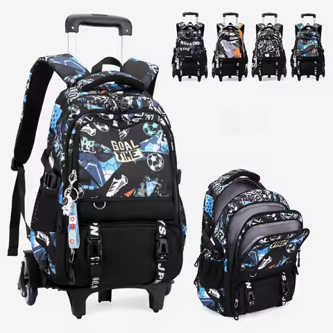 School bags with Wheels School Rolling Backpacks for Boys Trolley Bag Waterproof Orthopedic School B