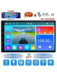 2GB+32GB Android 13.2汽車收音機，7英寸IPS高清觸摸屏，適用於豐田現代日產起亞等各種品牌，汽車立體聲RDS+FM音頻導航GPS汽車收音機WIFI與方向盤控制支持的通用多媒體播放器