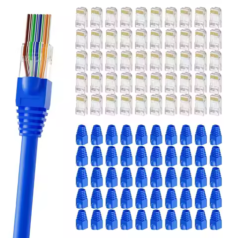 RJ45 8P8C Cat5e Network Cable Crystal Heads with Boots Cover Ethernet Crimp Cable Modular Plug Gold 