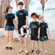 In Stock💗Couple Parent-Child Swimsuit for a Family of Three Or Four Two-Piece Short Sleeve Sun Protection Boxing Skort B