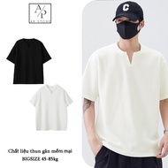 AP STORE Men's T-shirt Korean Style Short Sleeve Straight Form V Neck Soft Ribbed Elastic Material N