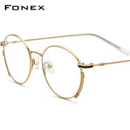 FONEX แว่นตาแว่นสายตาสั้นทรงกลมสไตล์วินเทจสำหรับผู้ชายกรอบแว่นตาไททาเนียม F85719แว่นกันแดดสไตล์เรโทรไททันแบบใหม่
