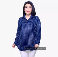 ATASAN WANITA POLKADOT TERBARU BIG SIZE 3XL LD 120 TERLARIS 2024 / KEMEJA WANITA LENGAN PANJANG MOTI