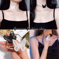 Choker Butterfly Necklace Black White A-089