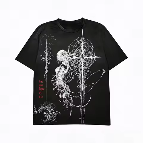 Women's Y2k Emo Girl Dark Style T-shirts I'm Not Here At All Printed Tee Gothic Punk Short Sleeve Sh
