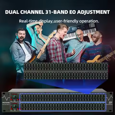 Fuluode 31-Band Stereo Equalizer for Home Audio Dual-Channel Professional DJ Equalizer XLR 1/4-inch 