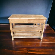 Sukthongแพร่ โต๊ะวางของลิ้นชักคู่ ไม้สัก 40x120 สูง90ซม. เคาน์เตอร์บาร์ โต๊ะเก็บของ โต๊ะวางของ3ชั้น งานไม้ดิบ รุ่นติดมือจับลิ้นชักเองได้SUKP-593