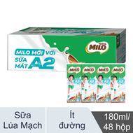 Sữa lúa mạch ít đường NESTLE MILO sữa mát A2 hộp 180ml
