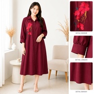 Regina Midi Dress Premium Floral Embroidery A-LineWanita Midi Dress Front ButtonPOLOS Nursing Friend